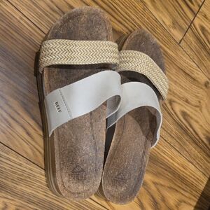 Reef Womens Cushion Vista Hi Ivory Faux Leather Wedge Slide Sandals Size 8